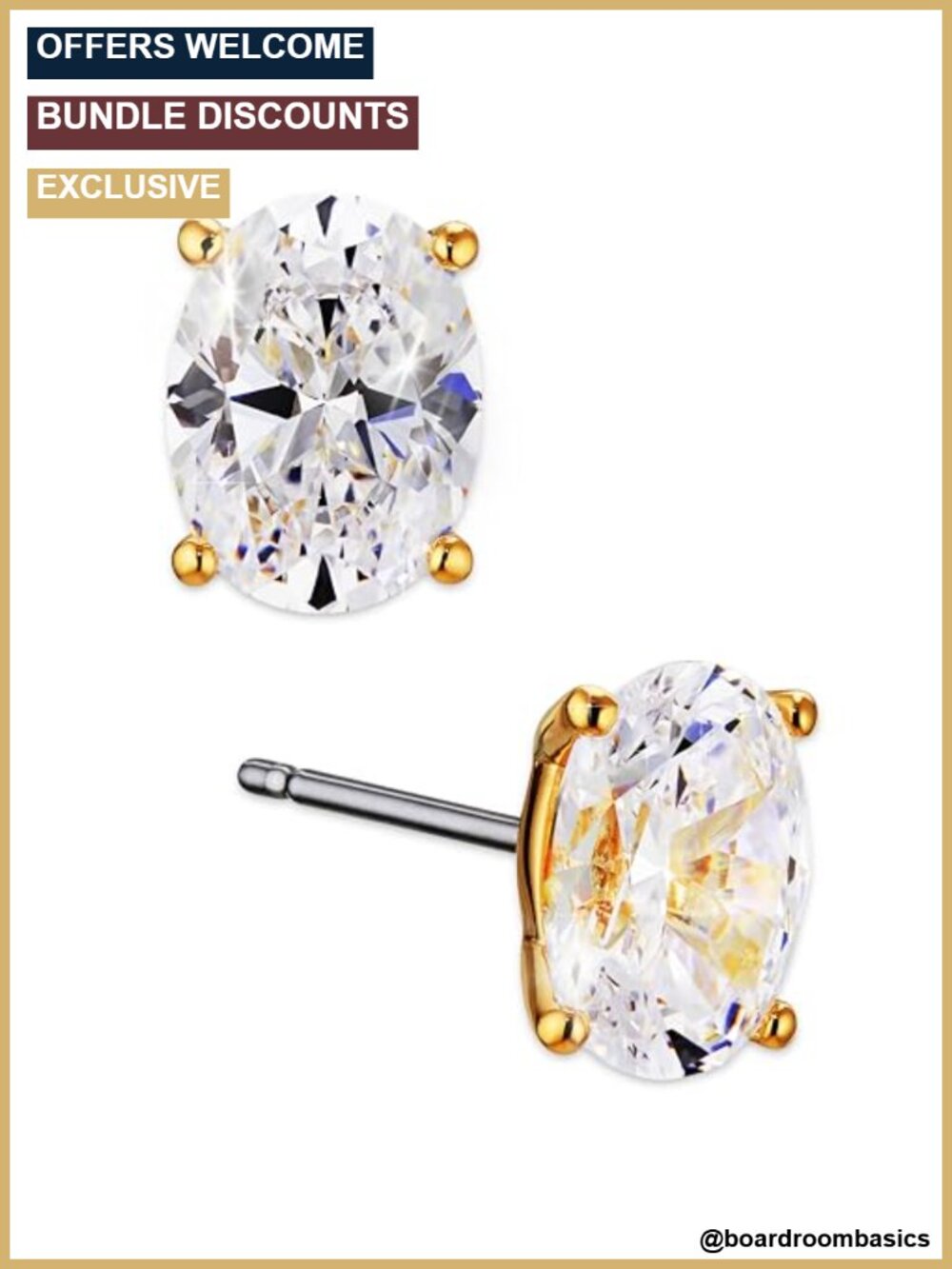 18K Gold CZ Stud Earrings Hypoallergenic Lightweight Push Back